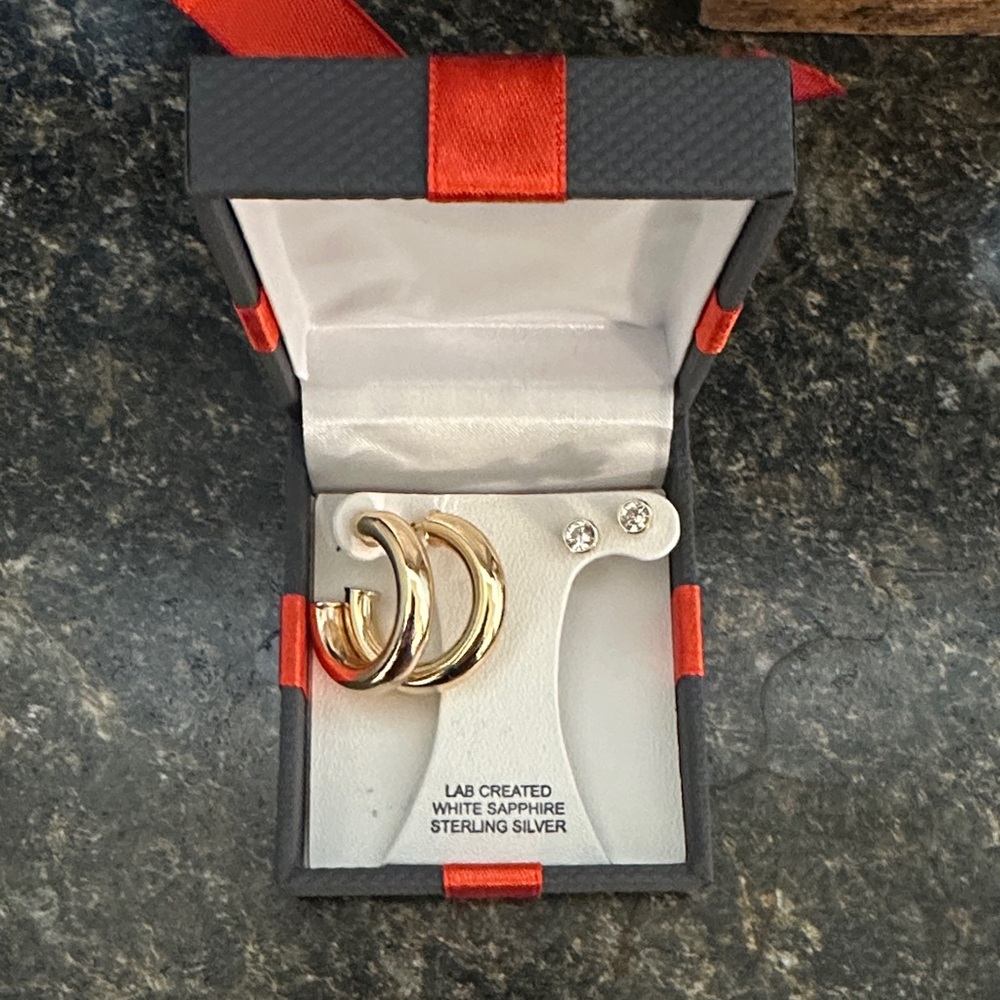 Macy's Gold and Silver Hoop Earrings with White Sapphire